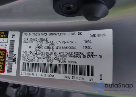 2021 Toyota Tacoma Sr5 z USA, uszkodzony, nr VIN 5TFAX5GN3MX189710